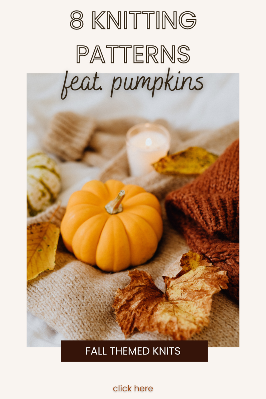 pumpkins with fall leaves and a candle with knitted sweaters on the side